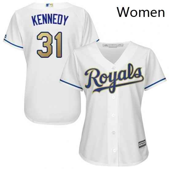 Womens Majestic Kansas City Royals 31 Ian Kennedy Authentic White Home Cool Base MLB Jersey